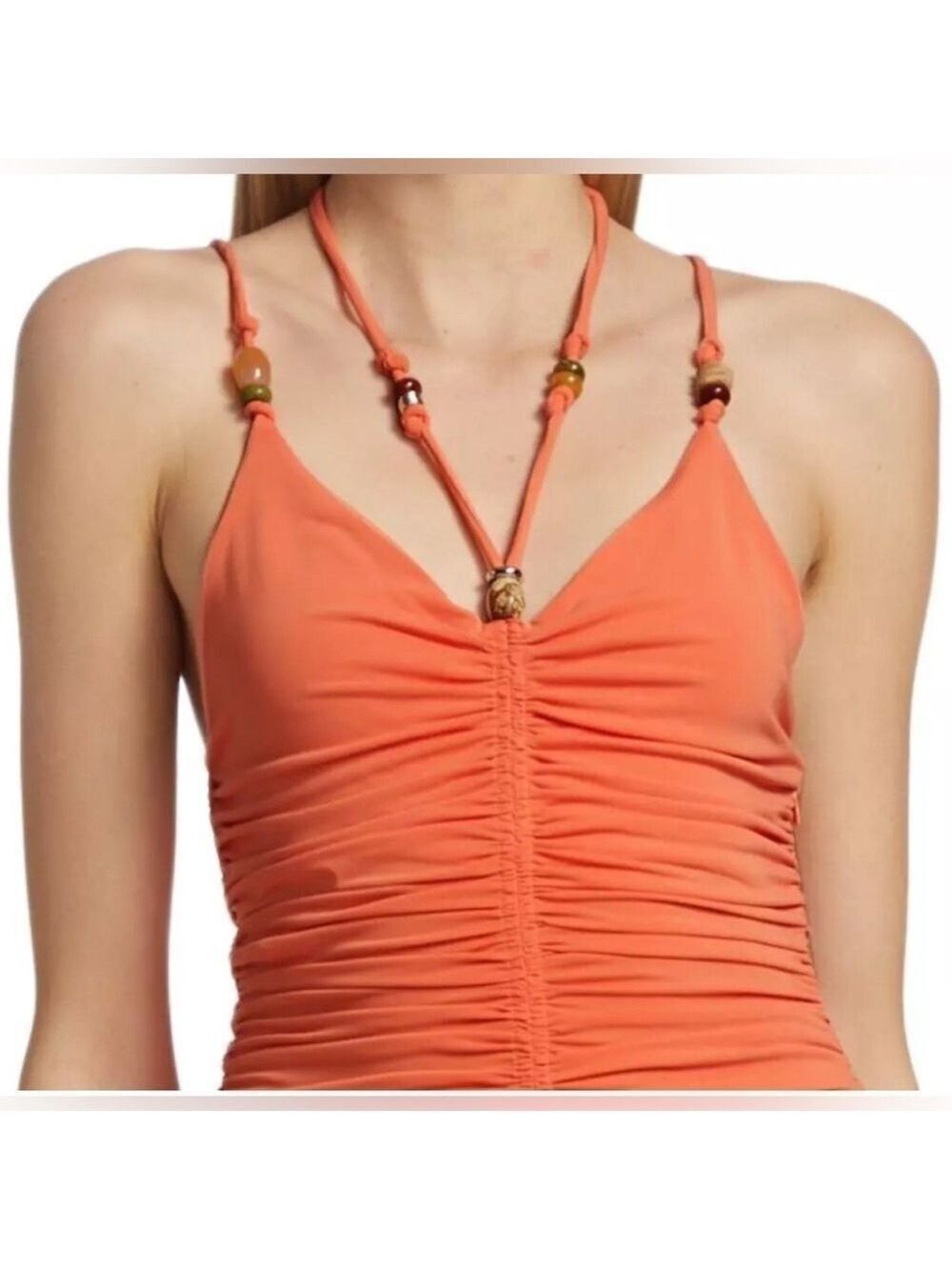 A.L.C. Allegra Ruched Embellished Halter Bodycon Sangria Orange Midi Dress Small - Picture 6 of 16